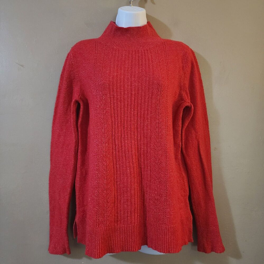 Old Navy Womens Pullover Mock Neck Sweater Size M Red Split Seams Long Sleeve
